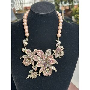 New Authen Heidi Daus "Orchid Beauty" Beaded Crystal Floral Necklace ~ US Seller